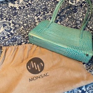 Monsac Teal Handbag, Alligator-look